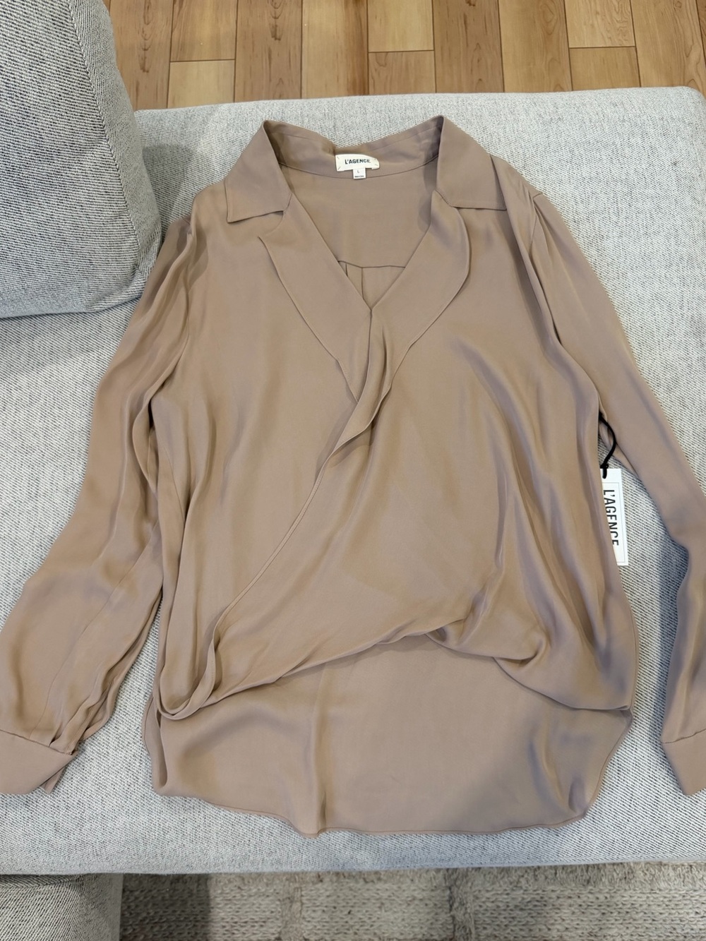 L'AGENCE women’s Taupe Wrap-Front Long Sleeve Blouse